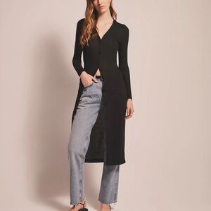 Naadam Baby Rib Black Cardigan Dress Elegant Button-Down Large Comfy Lounge